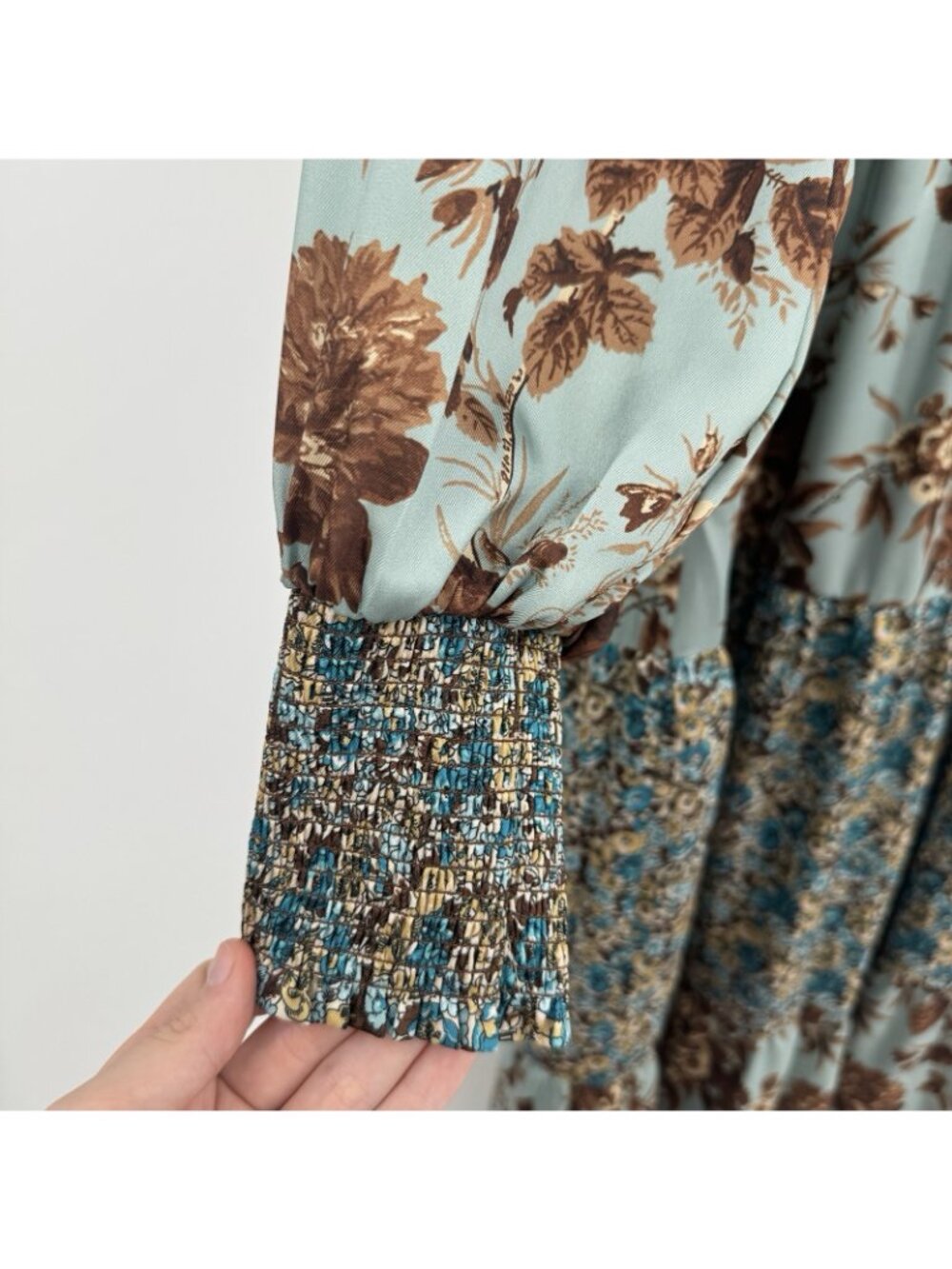 Tuckernuck Robin's Egg Floral Libby Dress sz M Long Sleeve Smocked Maxi NWT $298 - Picture 4 of 9